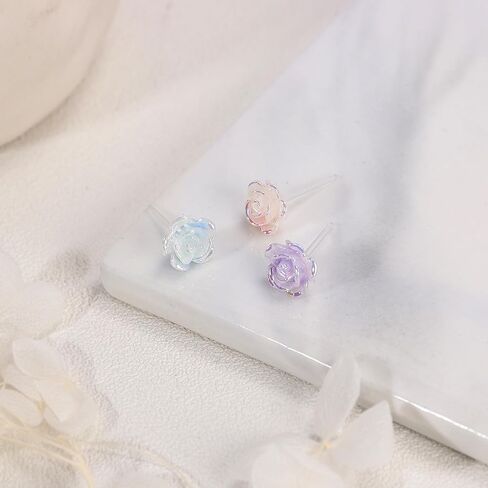 AoedeJ 6 Pairs Plastic Earrings Flowers Studs Plastic Earrings for Sensitive Ears Plastic Butterfly Earrings Plastic Post Earrings for Girls in Kuwait