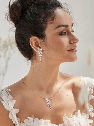 مجوهرات الزفاف SWEETV لوصيفات العروس، مجموعة أقراط قلادة ماركيز مكعبة من الزركونيوم، مجموعة مجوهرات الزفاف لحفلات الزفاف in Saudi Arabia