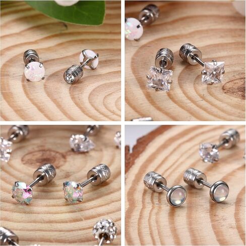 Subiceto 10 أزواج من الفولاذ المقاوم للصدأ مكعب زركونيا أقراط مجموعة للنساء الرجال المسمار الخلفي الأقراط أوبال جولة مربع القلب نجمة الكمثرى الكرة على شكل أقراط الماس فو تشيكوسلوفاكيا هيبوالرجينيك المسمار الأقراط ثقب المجوهرات 20 جرام in Kuwait