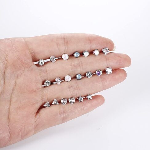 Subiceto 10 أزواج من الفولاذ المقاوم للصدأ مكعب زركونيا أقراط مجموعة للنساء الرجال المسمار الخلفي الأقراط أوبال جولة مربع القلب نجمة الكمثرى الكرة على شكل أقراط الماس فو تشيكوسلوفاكيا هيبوالرجينيك المسمار الأقراط ثقب المجوهرات 20 جرام in Kuwait