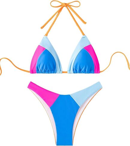 GORGLITTER Women's Color Block Swimsuit High Cut Waisted Thong Triangle Bikini Set Bathing Suit in Saudi Arabia