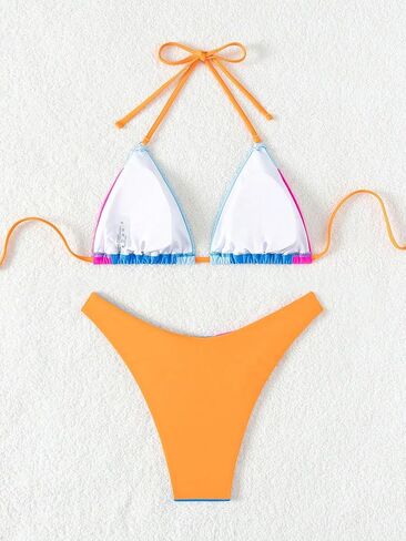 GORGLITTER Women's Color Block Swimsuit High Cut Waisted Thong Triangle Bikini Set Bathing Suit in Saudi Arabia