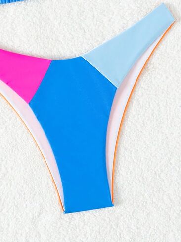 GORGLITTER Women's Color Block Swimsuit High Cut Waisted Thong Triangle Bikini Set Bathing Suit in Saudi Arabia