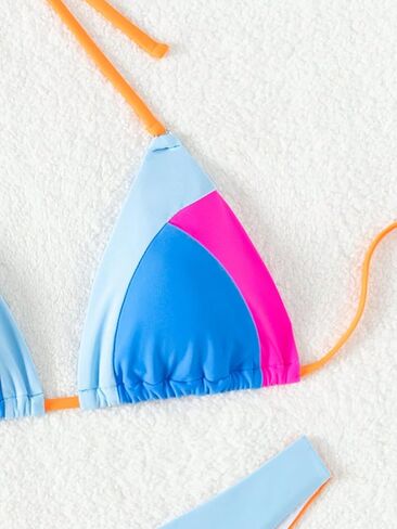 GORGLITTER Women's Color Block Swimsuit High Cut Waisted Thong Triangle Bikini Set Bathing Suit in Saudi Arabia