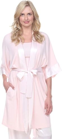 PJ Harlow Womens Shala-rib Knit Camono Robe With Satin Belt and Trim in Kuwait