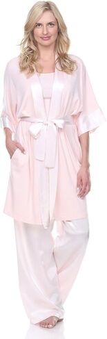PJ Harlow Womens Shala-rib Knit Camono Robe With Satin Belt and Trim in Kuwait