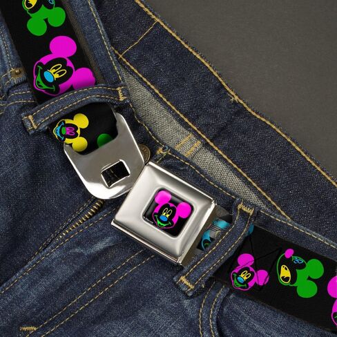 Buckle-Down Seatbelt Belt - Mickey Mouse Expressions Scattered Black/Multi Neon - 1.0" Wide - 20-36 Inches in Length in Saudi Arabia