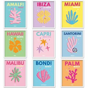 Whaline 9Pcs Preppy Travel Wall Art Prints Colorful Abstract Aesthetic Coral Painting Room Decor Minimalist Art Poster Decor for Teen Girl Bedroom Pink College Dorm Room(UNFRAMED 8 x 10in)
