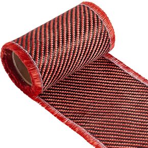 9.84 ft x 4 Inches Red Aramid Carbon Fiber Fabric Sheet 2x2 Twill Weave 3k/ 200g Pure Synthetic Carbon Fiber Cloth Roll for Structural Reinforcement on Concrete Walls, Basements, Boats