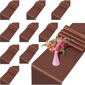 Set of 10 Satin Table Runners Chocolate Brown 12 x 108 Inch Long Table Runner for Party Wedding Reception Banquet Decoration Bright Silk Smooth Fabric Spring Party Chair Sashes
