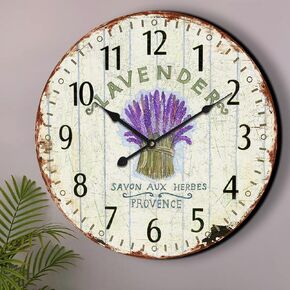 HQF Vintage Wall Clock,12" Farmhouse Wall Clocks French Lavender Style Rustic Country Clocks Silent Clock Upgraded Movement MDF Wooden for Living Room Bedroom Kitchen Decor