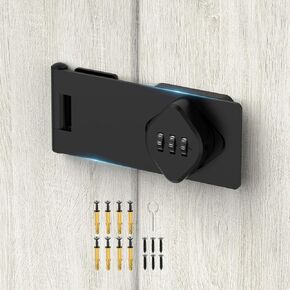 Keyless Closet Door Lock, 3-Digit Combination Lock, Cabinet Password Hasp Lock Latch, Sliding Closet Door Lock for Double Door, Cabinet, Locker, Refrigerator, Barn Door, Bathroom, Garden (1, Black)