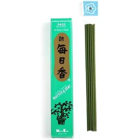 Morning Star Incense Sage, 50 Sticks with Ceramic Incense Holder, Key Note: Sage, Japanese Style Incense, Nippon Kodo