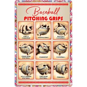 Boy's Baseball Gifts Baseball Pitching Grips Sign Boys Room Decorations For Bedroom,Gift for baseball enthusiasts 8 x 12 Inch（9602）