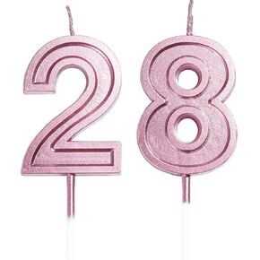 28th & 82nd Birthday Candles Number 28 82 Cake Topper Happy Birthday Decoration for Women Men Girls Boys Party Wedding Anniversary Celebration (Rose Gold)