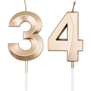 Silver 34th & 43rd Birthday Candles for Cakes, Number 34 43 Candle Cake Cupcake Topper for Birthday Anniversary Party Decoration
