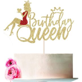 Birthday Queen Cake Topper，Crown high Heels Queen Cake Decorations for Girl Women 16th 18th 21st 30th 40th 50th 60th 70th 80th 90th 100th Birthday Party Decoration