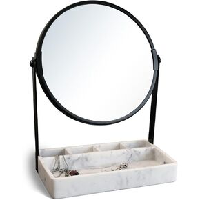 Vanity Mirror with Marble Tray, Makeup Mirror with Tray,Table Mirror with Tray,Vanity Mirror with Tray,Makeup Mirror with Stand,Two Sided 6 Inches 1X/3X Magnification Mirror
