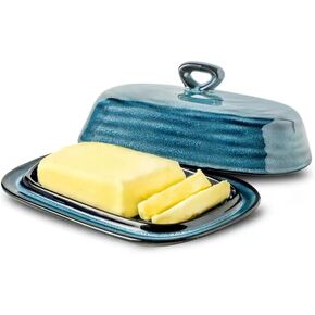 Glowworm Butter Dish with Lid, Ceramic 7.7" Butter Keeper with Cover, Large Butter Dish for Countertop, Butter Holder for Refrigerator, Black Kitchen Decor, Wedding Housewarming Gift