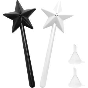 2PCS Salt and Pepper Wand Shakers, Salt Dispenser Magic Shape Fairy Star Pentagram, Three Hole Refillable Removable One Light Hand Operation, Kitchen Accessories for Halloween Christmas (White, Black)