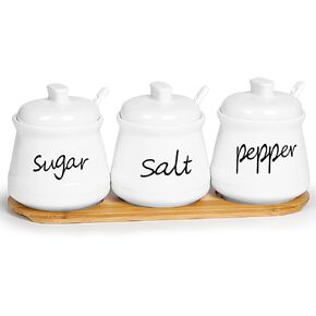 ONTUBE Porcelain Condiment Pots Set of 3 with Tray 12oz White