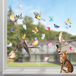 Ohmywor 36 Pieces Birds Window Stickers, Double Sided Window Clings Anti-Collision Window Bird Stickers Butterfly Spring Window Decals Pattern Adhesive Window Decals for Glass Windows Wall Door