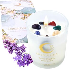 Lavender Aromatherapy Candle with Crystals, 8oz 100% Natural Soy Wax, 40H Burn, Ideal Scented Gift for Women, Moms, and Men - Great for Birthdays and Home Relaxation