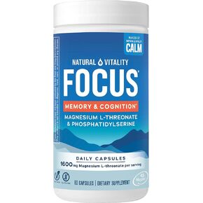 Natural Vitality Focus, Magnesium L-Threonate and Phosphatidylserine Nootropic Brain Supplements for Memory, Focus, and Cognition, Gluten Free, Vegetarian, 60 Capsules