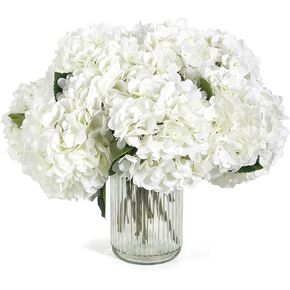 Auihiay 8PCS Blue Hydrangea Artificial Flowers Bouquets, Real Touch Hydrangea with Stems and Leaves, Silk Hydrangea Flowers Bouquets for Living Room, Wedding Party Table Decor(13.8 x 7.9 inches)