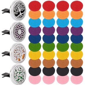 Framendino, 4 Pieces Car Oil Diffuser Vent Clip Car Aromatherapy Diffuser Stainless Steel Locket with 40 Refill Pads