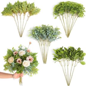 Artificial Greenery Stems Box Set, 30pcs with 4 Kinds of Mixed Faux Greenery Picks for DIY Bridal Bouquets Wedding Vase Bouquet Floral Arrangement Table Centerpieces Decor (Green)