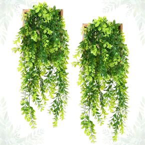 2 Sets Artificial Plants with Frame 19.7 ft Wall Hanging Decor Ivy Leaves Hanging Greenery Wooden Frame for Living Room Farmhouse Nursery Backdrop Indoor Outdoor Decorations