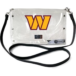 Littlearth Womens NFL Washington Commanders Clear Envelope Purse with Black Fashion Strap, Clear, 10" x 6.5" x 0.5"