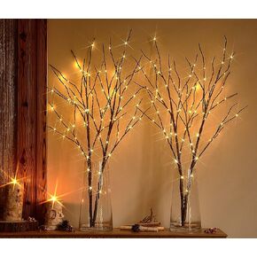 فرع شجرة البتولا الاصطناعي المضاء من Hairui مع أضواء خرافية 30 بوصة 100 LED تعمل بالبطارية فرع الصفصاف المضاء لتزيين المنزل في عيد الميلاد مجموعتان (المزهرية مستبعدة) in Kuwait