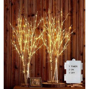 Hairui Lighted Artificial Twig Birch Tree Branch with Fairy Lights 30IN 100 LED Battery Operated Lighted Willow Branch for Home Christmas Decoration 2Set (Vase Excluded)