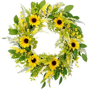 Puleo International 30" Artificial Sunflower Floral Spring Door Wreath, Green/Yellow
