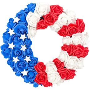 الرابع من يوليو يوم الاستقلال العلم نجوم زهرة على شكل إكليل وطني، نافذة باب المنزل عطلة الديكور إكليل يوم الاستقلال (14.5 بوصة) in Kuwait