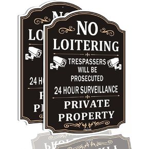 2 Pack No Loitering Private Property 24 Hour Surveillance Trespassers Will Be Prosecuted Signs 10 x 14 inches Private Property Signs Metal Reflective Sturdy Rust Aluminum Weatherproof Easy to Install