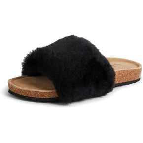 Dearfoams womens Fireside Canberra Genuine Shearling Cork Footbed Easy on/Off Slide