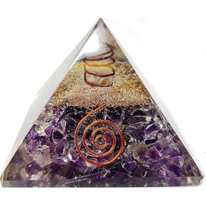 Amethyst Crystal Orgone Reiki Pyramid Kit / Includes 4 Crystal Quartz Energy Points / EMF Protection Meditation Yoga Energy Generator