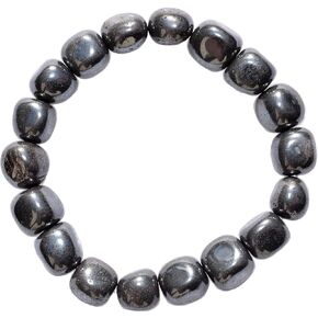 Zenergy Gems CHARGED Natural Hematite Crystal Bracelet Tumble Polished & Stretchy + Selenite Heart Charging Crystal Included