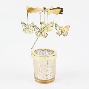 Candle Holders，Rotating Candlestick，Gold Starlight Glass Candle Holder,Restaurant Wedding Christmas Valentine's Day Thanksgiving Wedding Anniversary Birthday Party Table Decoration(Butterfly)