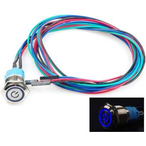 12mm Chassis Switch Metal Button Switch with 100cm 3.3ft Extension Cable Red Ring LED Suitable for DIY Computer Switch and Restart Button (12mm, Red Ring)