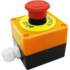 mxuteuk 22mm 1NC 1NO Red Mushroom Emergency Stop Push Button Switch AC 660V 10A Switch Station Box，1 Years Warranty HB2-ES545-BOX-Y in Saudi Arabia
