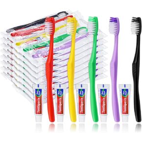 20pcs Disposable Toothbrushes with Toothpaste,Single Use Toothbrush with Toothpaste Individually Wrapped Disposable Travel Toothbrushes Kit Bulk for Homeless,Airbnb,Hotel,Guests(5 Colors)
