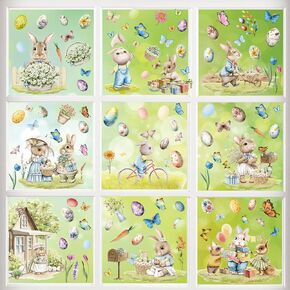 WD&CD Easter Window Clings, 9 Sheets Easter Window Stickers Happy Easter Reusable Static Spring Window Clings Easter Bunny Eggs Chick Carrot Butterfly Decals for Easter Party Decorations