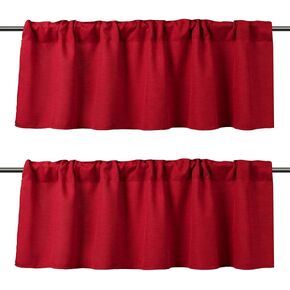 2 Pack Blackout Window Valance Burlap Tan Rod Pocket Farmhouse Style Window Treatment Decor Curtains for Kitchen Bathroom Living Room 16" x 56" (Black)