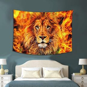 Simsant Fire Cool Lion Tapestry Burning Flame Lion Head Tapestry 80x60in The Lion of Judah Wall Art Tapestry for Home Wall Decor GTXYSI377