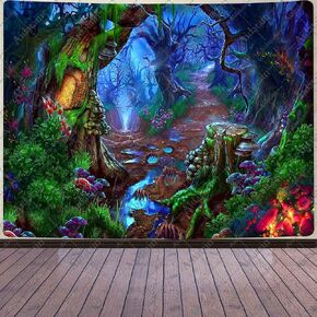 Aidatain Psychedelic Jungle Tapestry Small 40" 60" Mysterious Fantasy Forest Aesthetics Wall Hanging Flannel Tapestries for Bedroom Living Room GTWHAT1352
