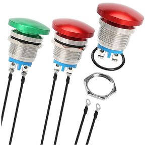 2Pcs 22mm Metal Emergency Stop Push Button Swicth Latching 12-250V 1NO 1NC Stianless Steel 7/8" Mouting Hole for electromagnetic Starter,Contactor,Relay etc. with Wire Socket Plug